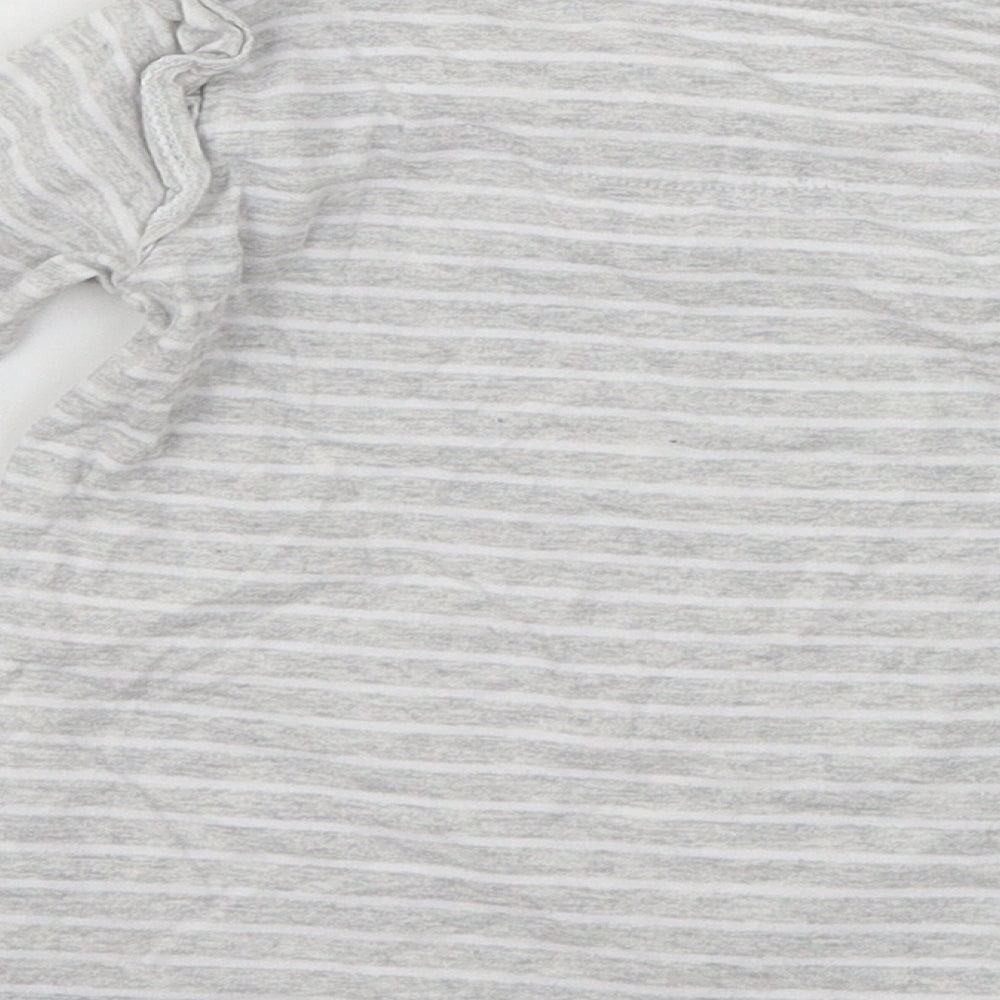 Mothercare Girls Grey Striped Jersey Basic T-Shirt Size 2 Years  - Rabbit