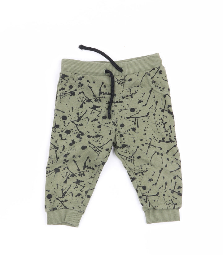 fred and flo Boys Green Geometric Jogger Trousers Size 6-9 Months