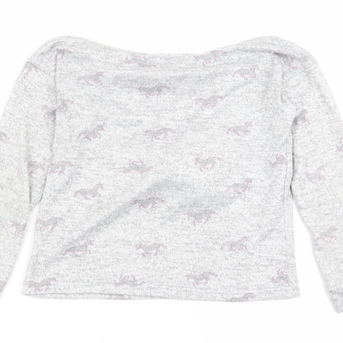 TU Girls Grey Animal Print  Basic T-Shirt Size 9-10 Years