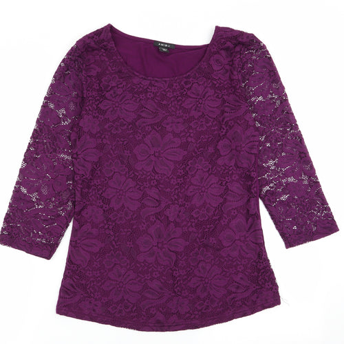 Amisu Womens Purple Floral  Basic T-Shirt Size 14
