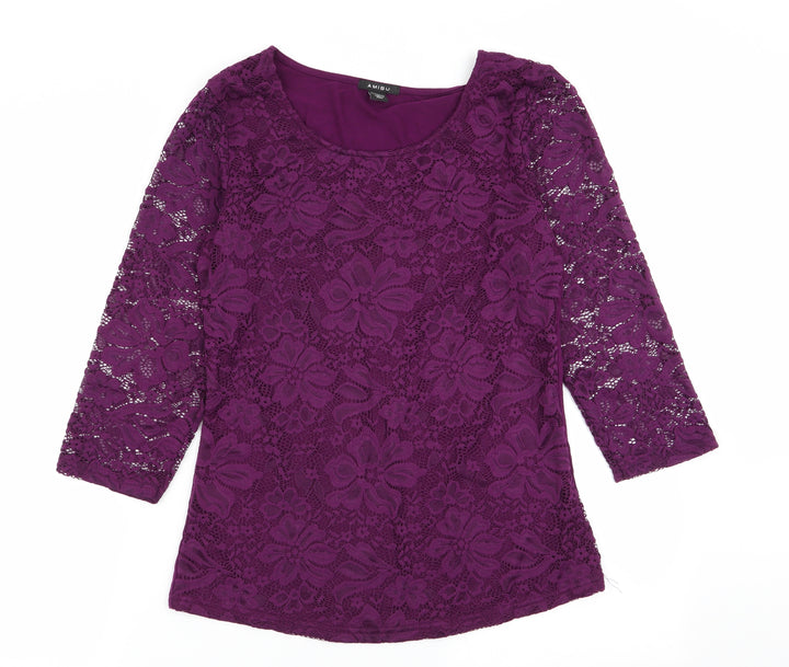Amisu Womens Purple Floral Basic T-Shirt Size 14