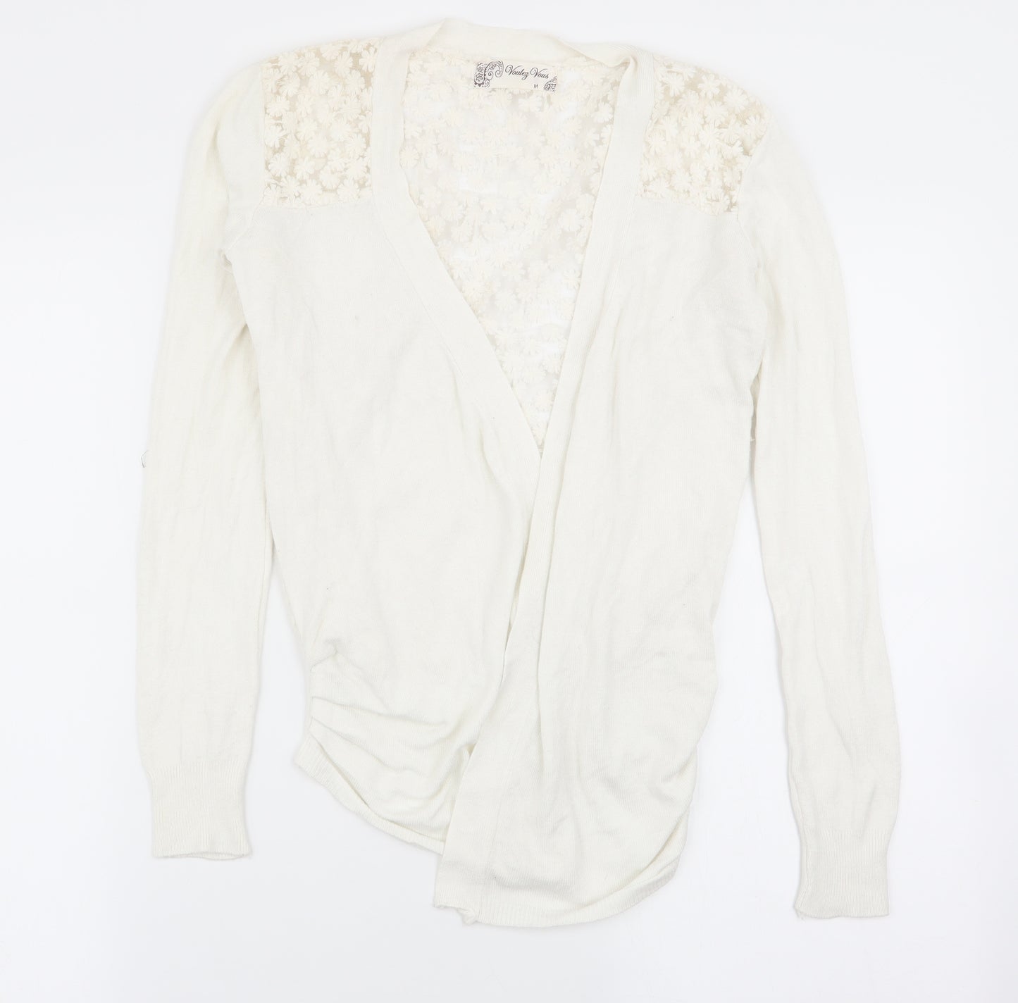 vouley vous Womens White Floral  Cardigan Jumper Size M