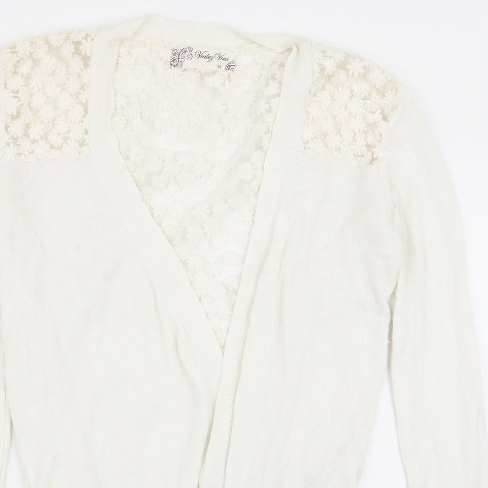 vouley vous Womens White Floral  Cardigan Jumper Size M