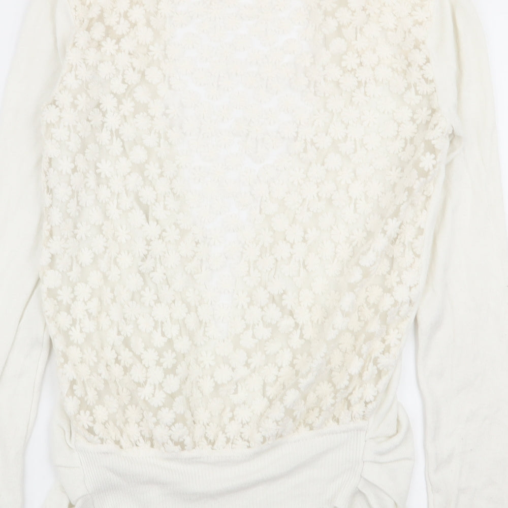 vouley vous Womens White Floral  Cardigan Jumper Size M