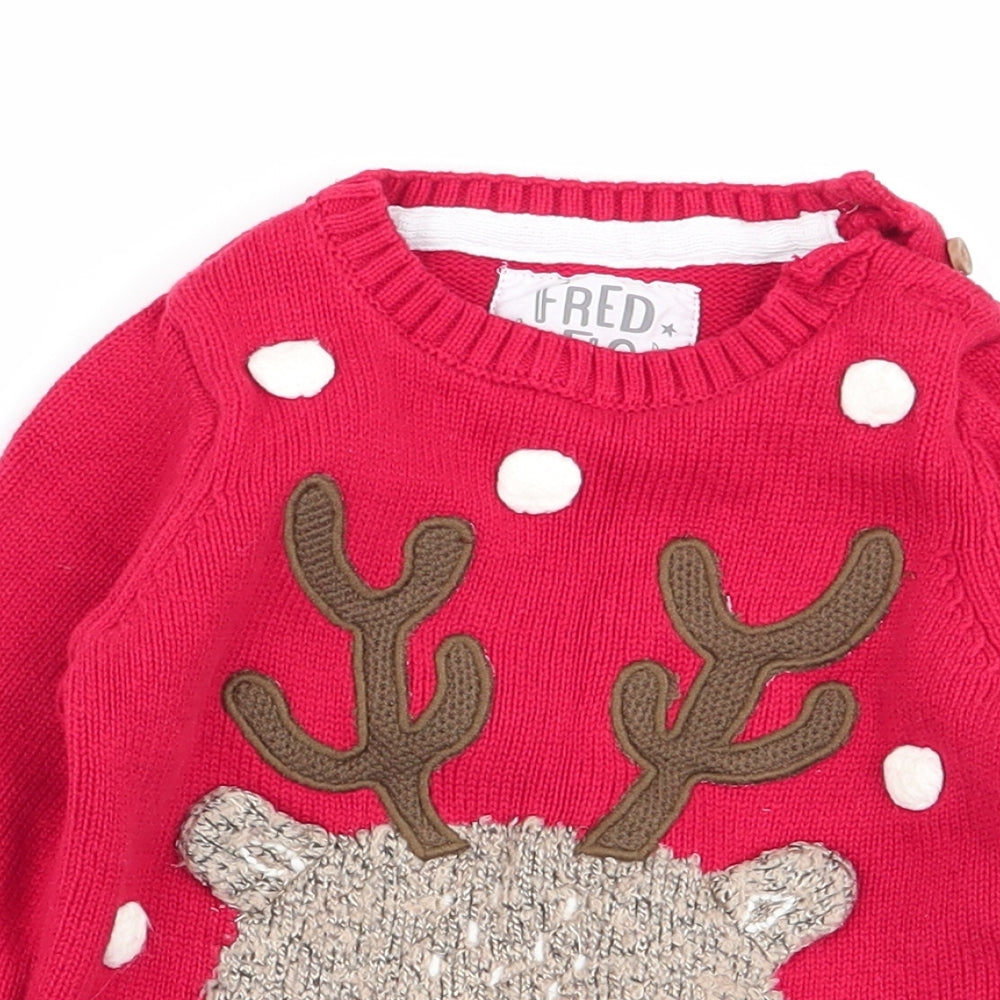 F&F Girls Red   Pullover Jumper Size 6-9 Months  - christmas