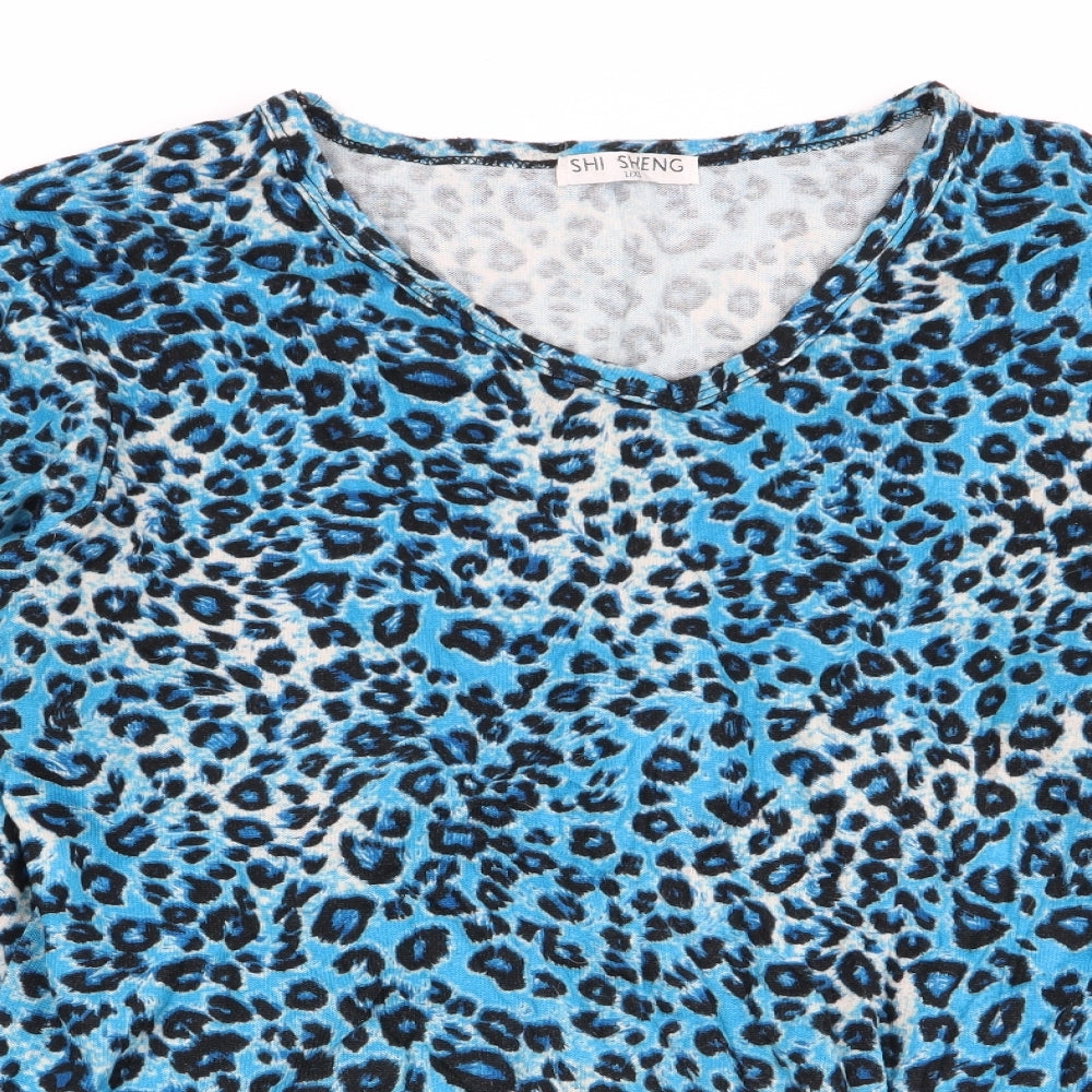 shi sheng Womens Multicoloured Animal Print  Basic T-Shirt Size L