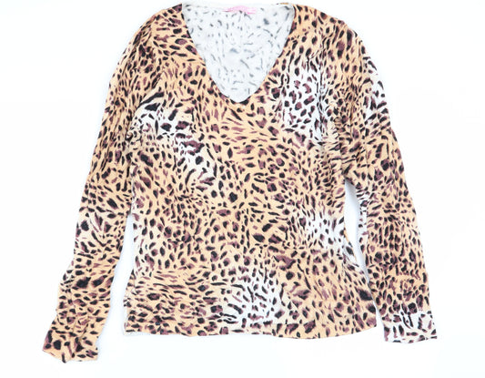 Front view of luc 8 fashion women’s multicoloured animal print basic t-shirt, size UK 12