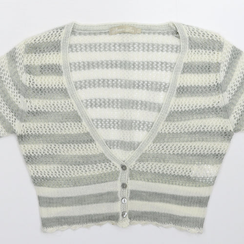 Authentic Knits Womens Grey Striped Knit Cardigan Jumper Size 12