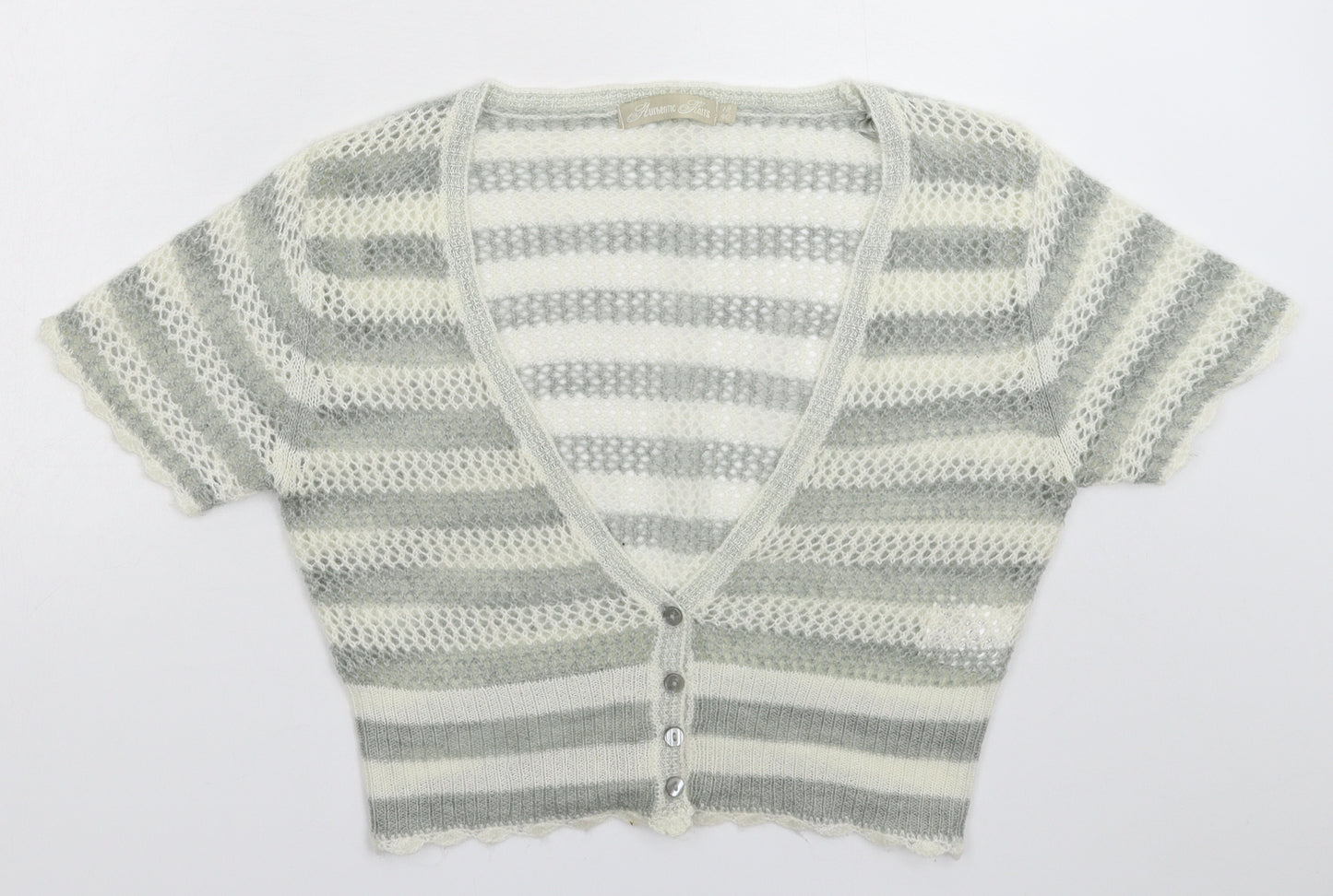 Authentic Knits Womens Grey Striped Knit Cardigan Jumper Size 12