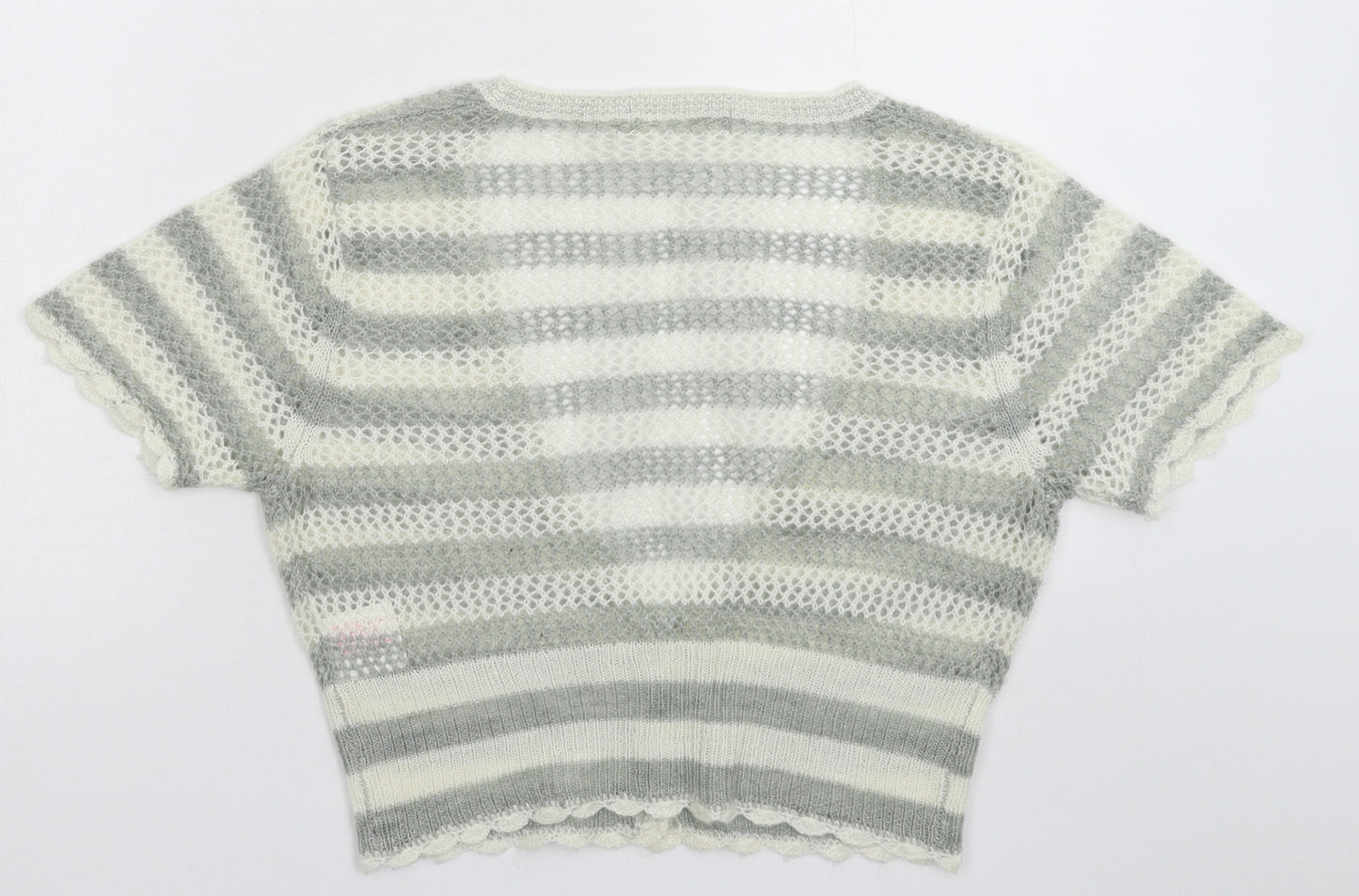 Authentic Knits Womens Grey Striped Knit Cardigan Jumper Size 12