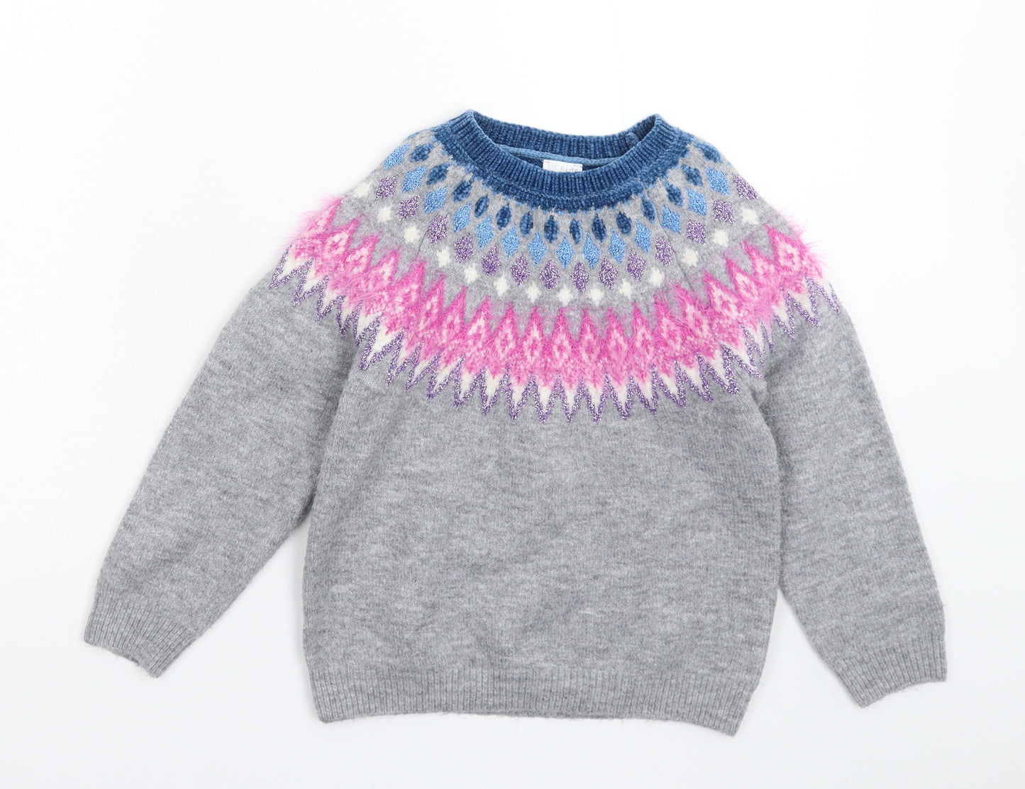 F&F Girls Grey Geometric Knit Pullover Jumper Size 8-9 Years
