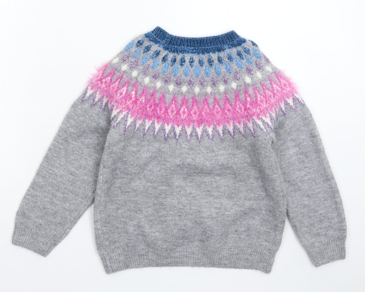 F&F Girls Grey Geometric Knit Pullover Jumper Size 8-9 Years