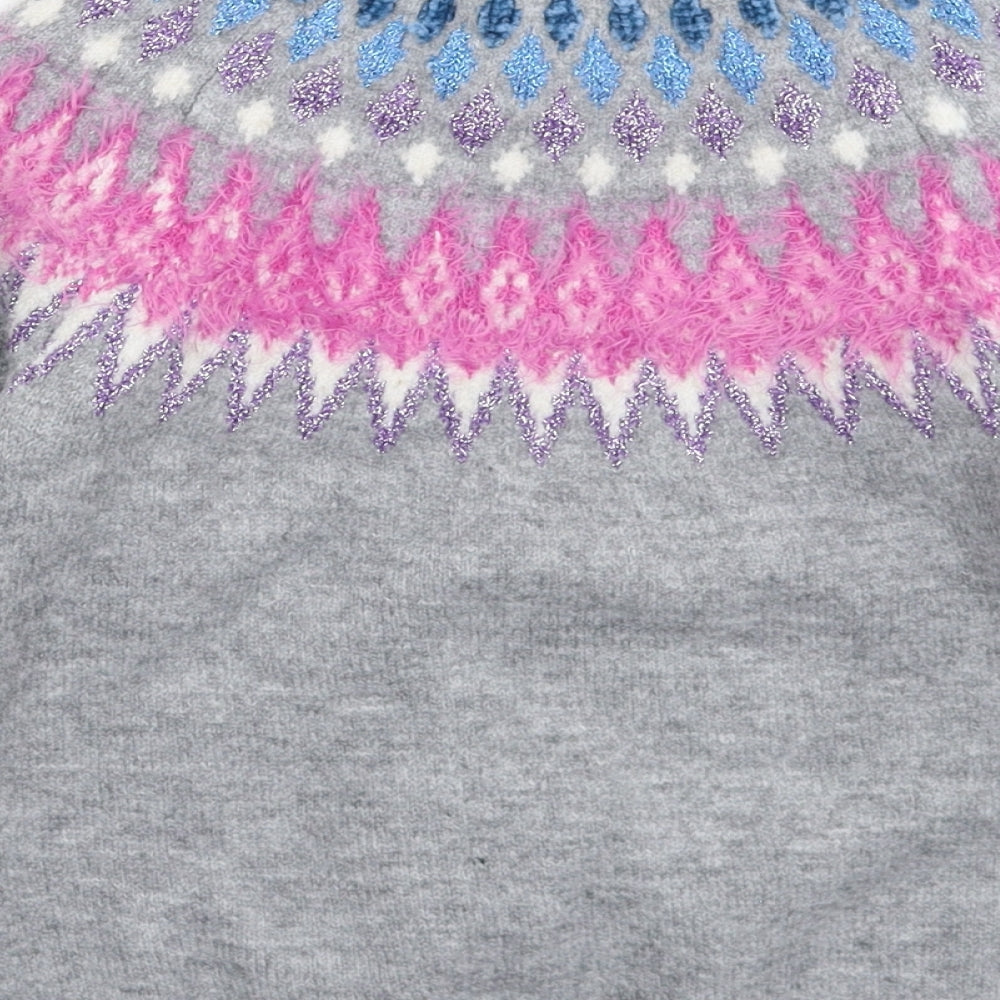 F&F Girls Grey Geometric Knit Pullover Jumper Size 8-9 Years