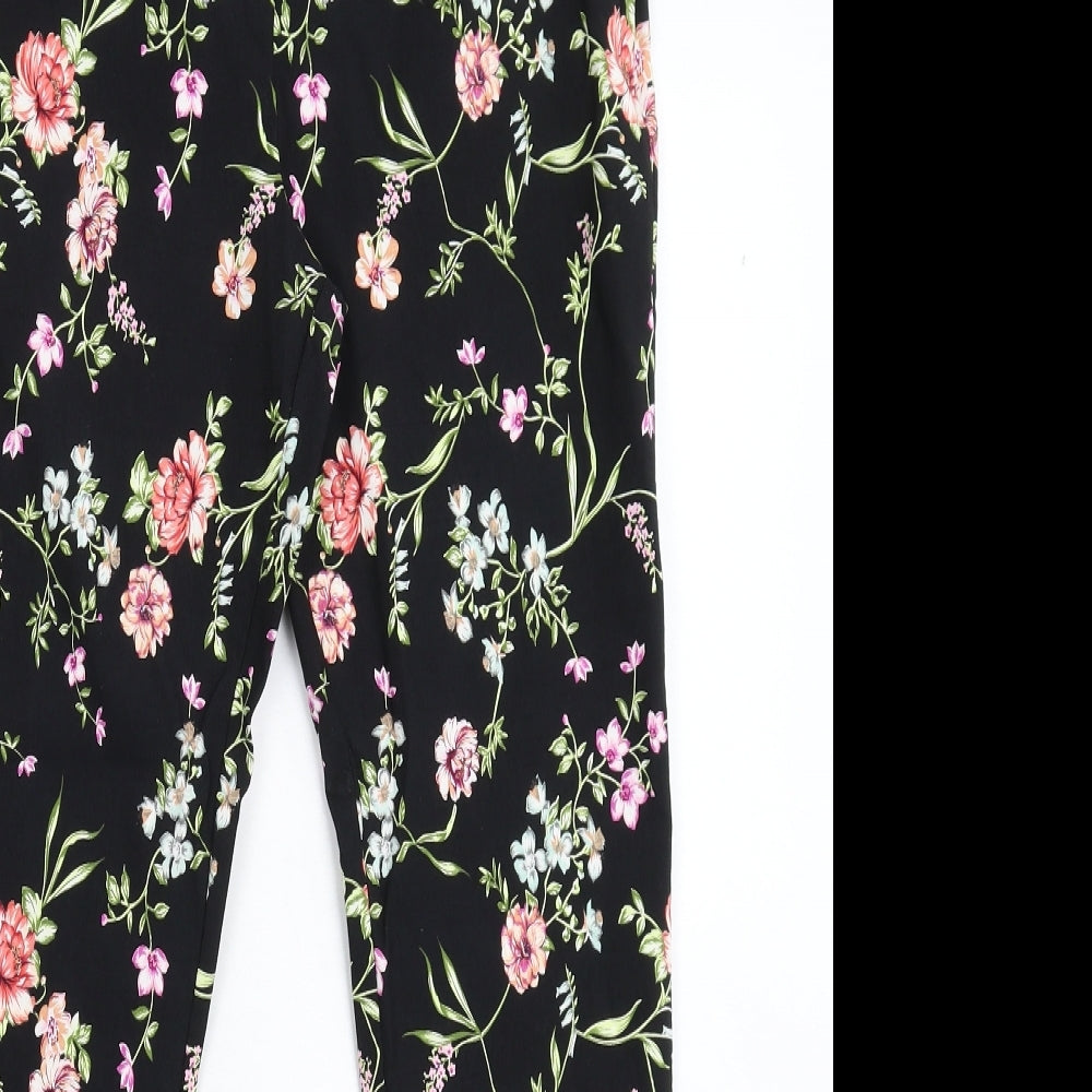 Primark Womens Black Floral  Trousers  Size 14 L28 in