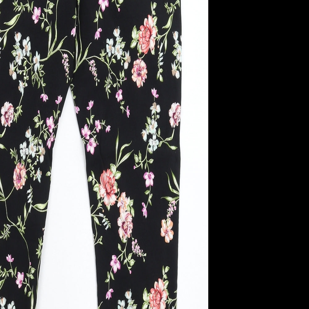 Primark Womens Black Floral  Trousers  Size 14 L28 in