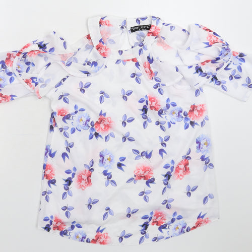 Select Womens White Floral  Basic Blouse Size 6