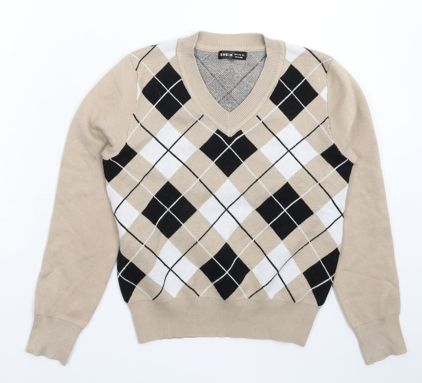 SheIn Womens Grey Check Knit Pullover Jumper Size 10