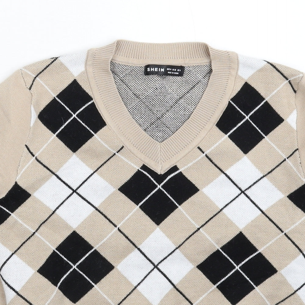 SheIn Womens Grey Check Knit Pullover Jumper Size 10