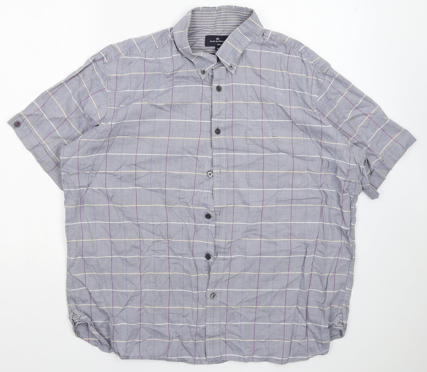 Blue Harbour Mens Grey Check   Button-Up Size XL