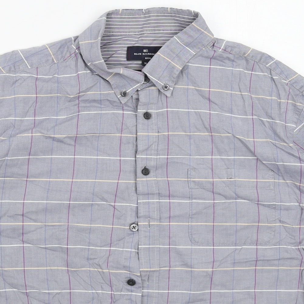 Blue Harbour Mens Grey Check   Button-Up Size XL