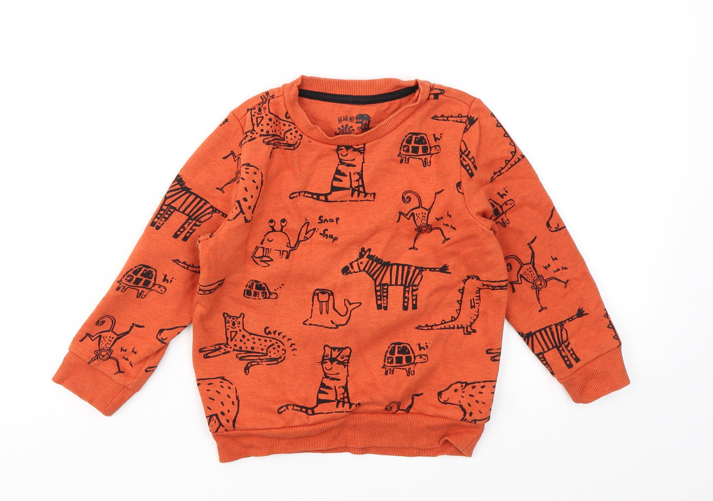 F&F Boys Orange Animal Print  Pullover Jumper Size 4-5 Years