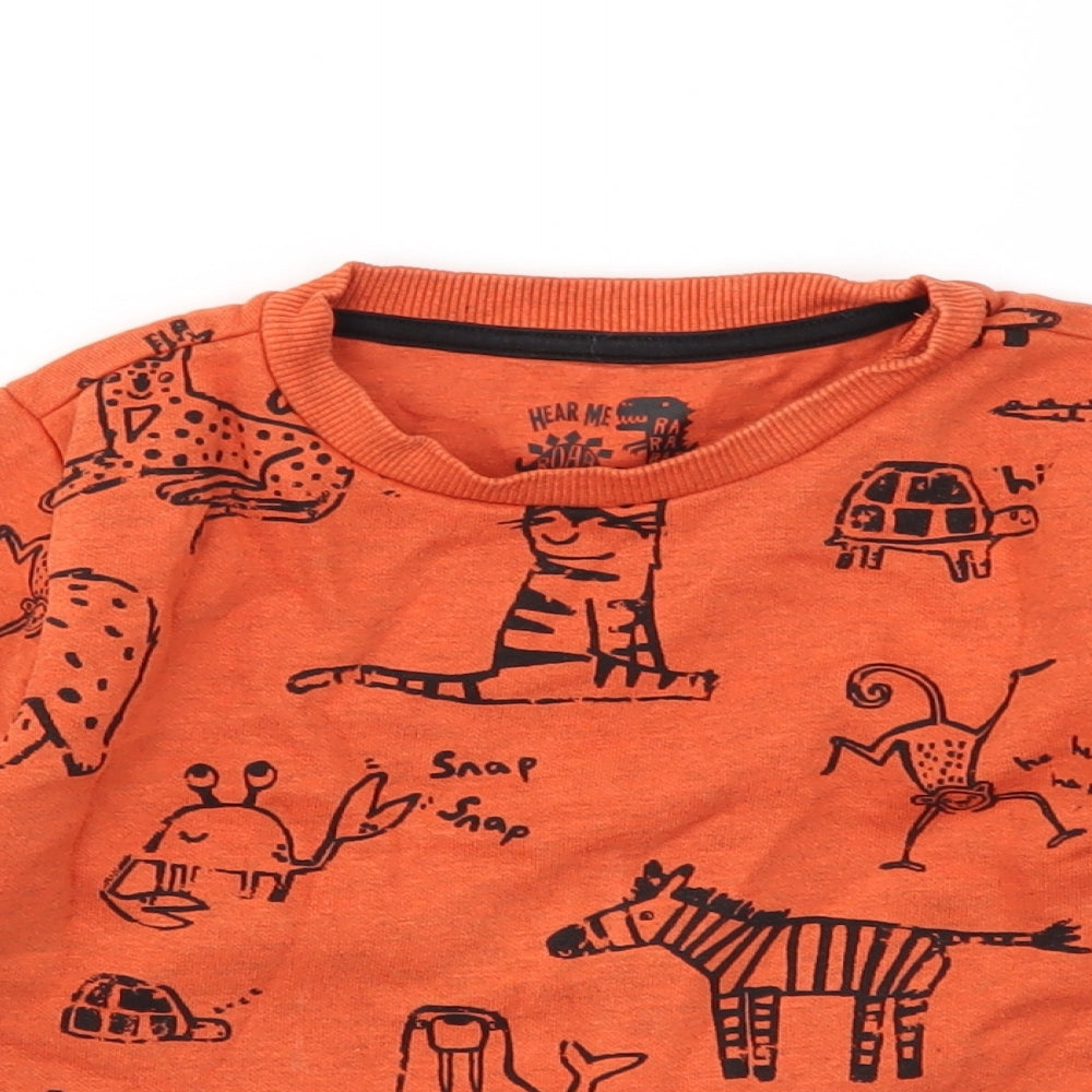 F&F Boys Orange Animal Print  Pullover Jumper Size 4-5 Years
