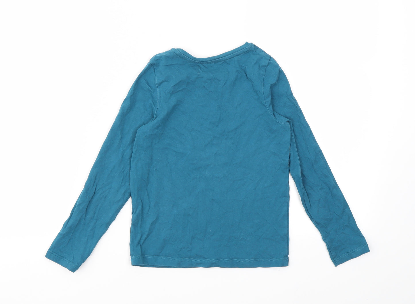 M&S Girls Blue Animal Print  Basic T-Shirt Size 5-6 Years