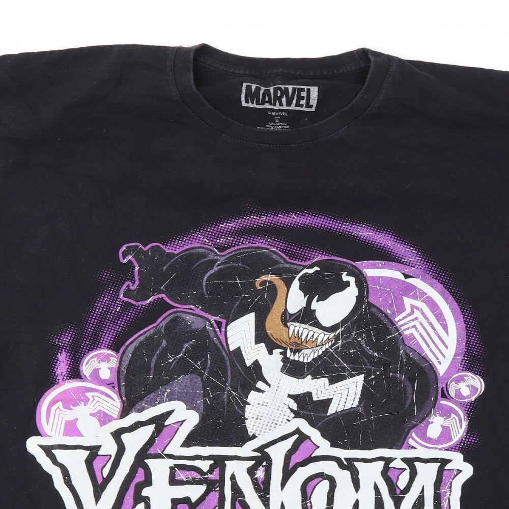 Marvel Mens Black Floral   T-Shirt Size XL