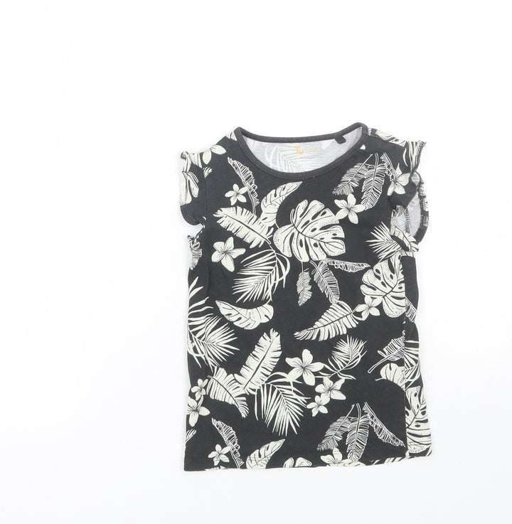 TU Girls Black Floral  Basic T-Shirt Size 5 Years