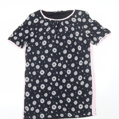 Laura Ashley Womens Black Floral  Basic T-Shirt Size 12