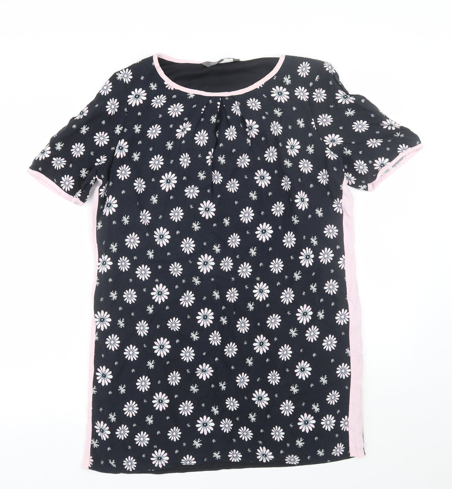 Laura Ashley Womens Black Floral  Basic T-Shirt Size 12