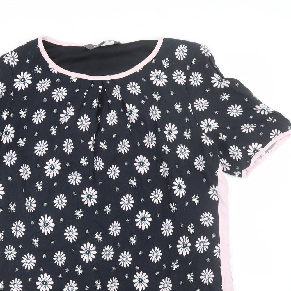 Laura Ashley Womens Black Floral  Basic T-Shirt Size 12