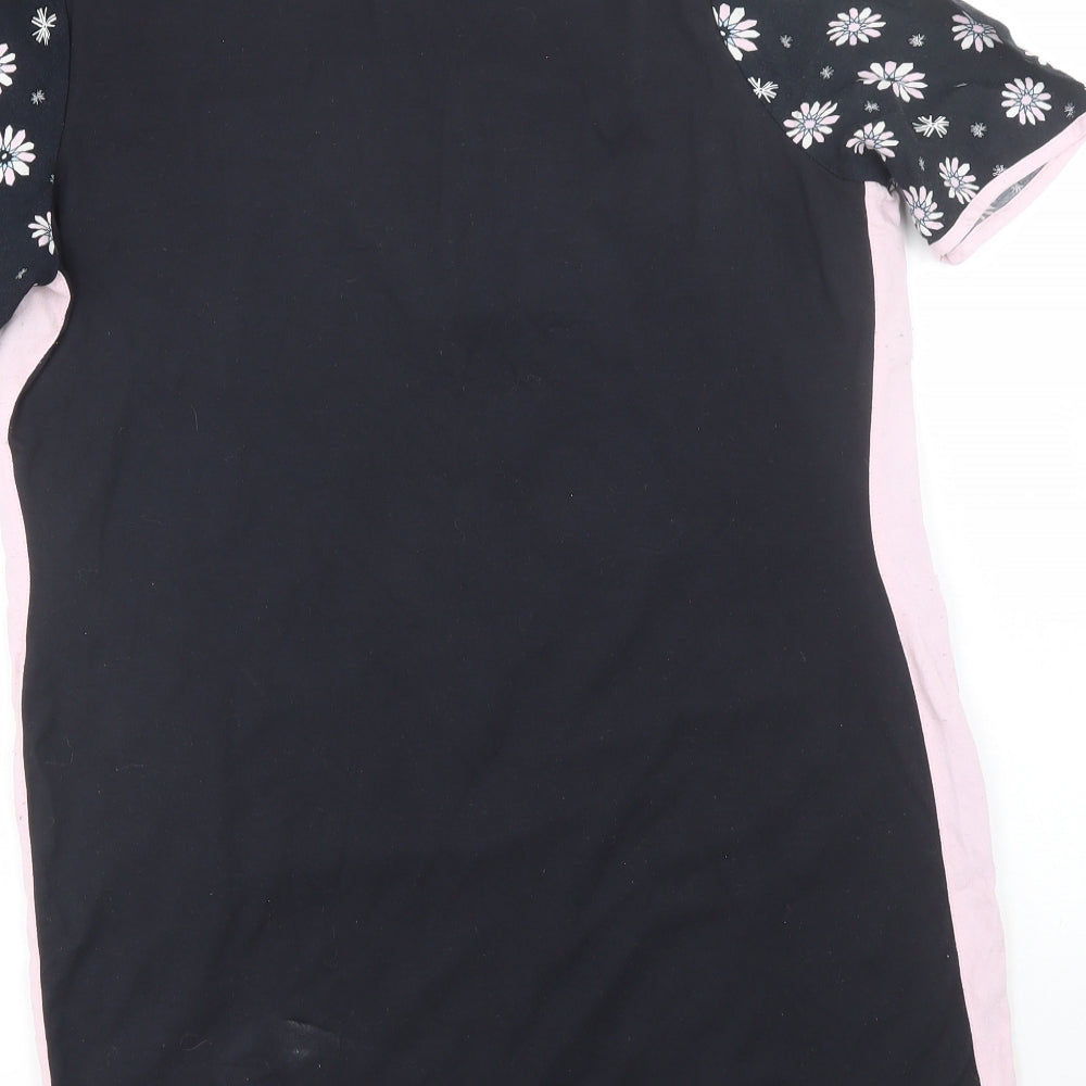 Laura Ashley Womens Black Floral  Basic T-Shirt Size 12