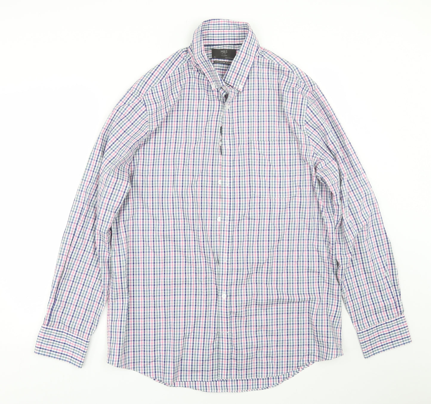 M&S Mens Multicoloured Plaid   Dress Shirt Size XL