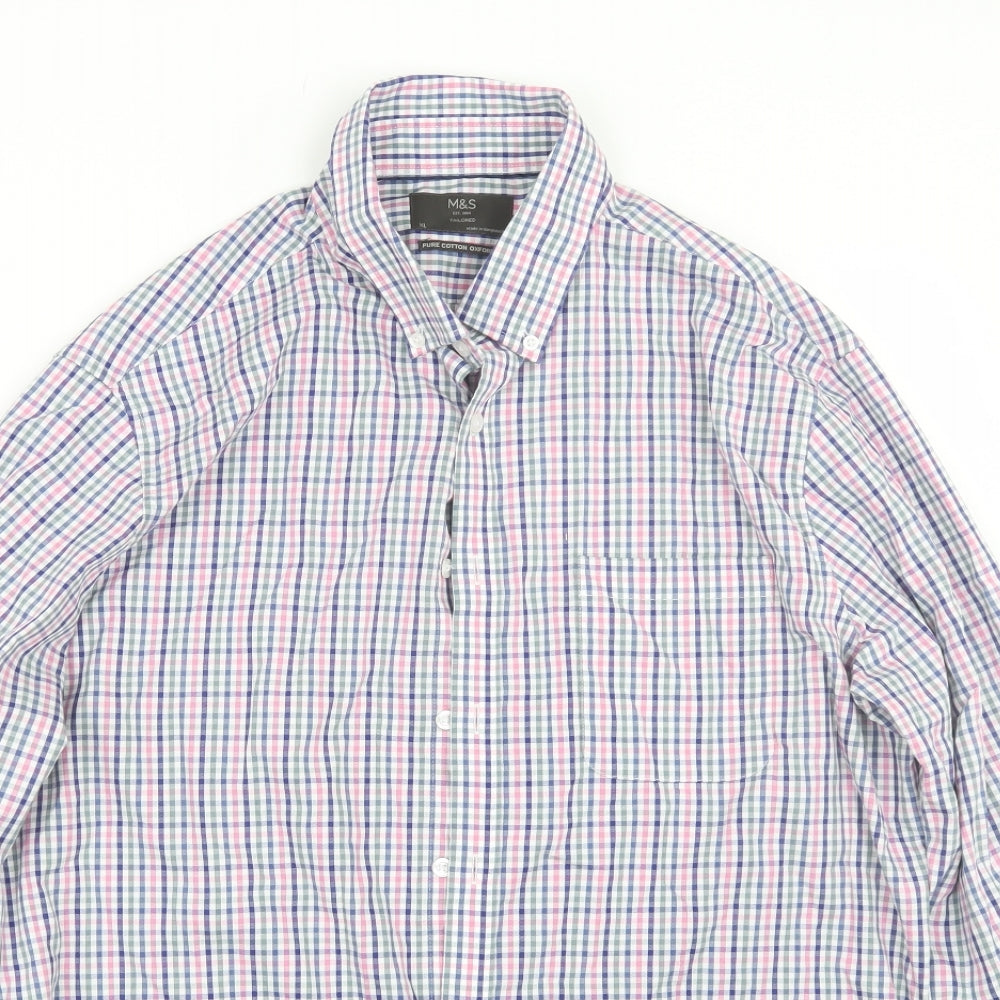 M&S Mens Multicoloured Plaid   Dress Shirt Size XL