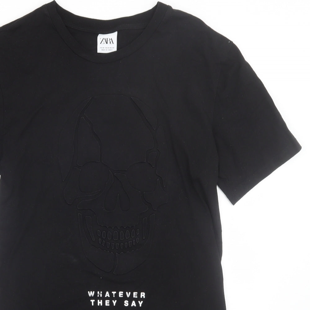 Zara Mens Black    T-Shirt Size M  - Skull