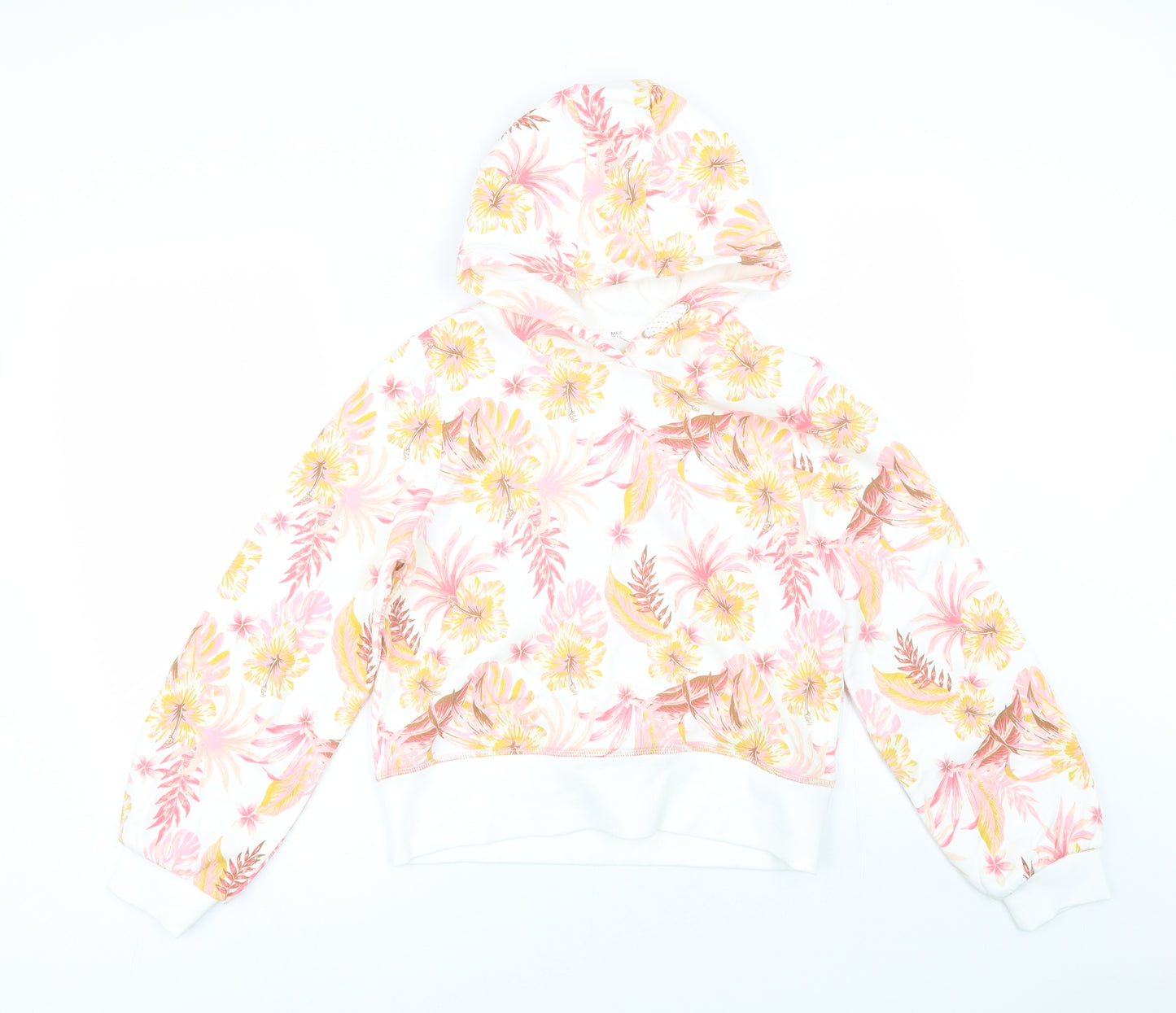 M&S Girls White Floral  Pullover Hoodie Size 12-13 Years