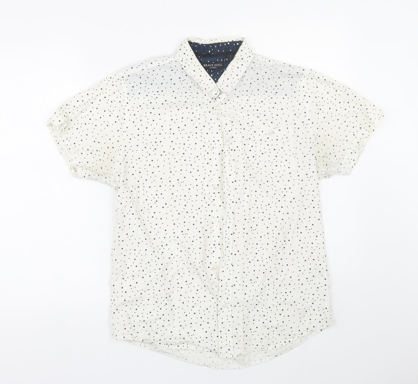 Brave Soul Mens White Polka Dot   Button-Up Size M