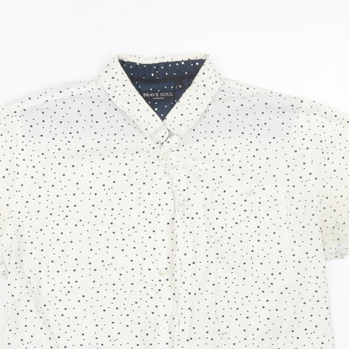 Brave Soul Mens White Polka Dot   Button-Up Size M