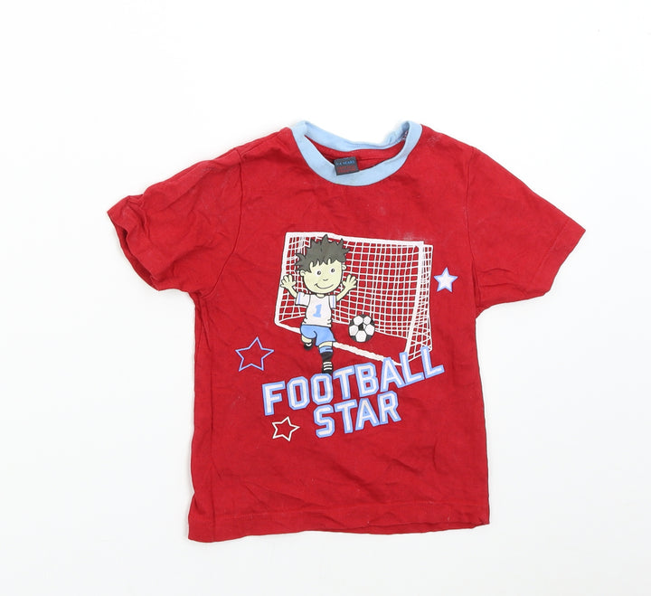 Preworn Boys Red   Basic T-Shirt Size 3-4 Years  - Football Star