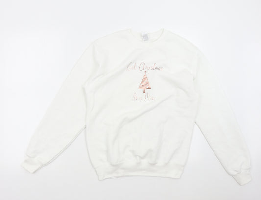 Front view of Fruit of the Loom women’s white pullover sweatshirt, size S, - christmas
