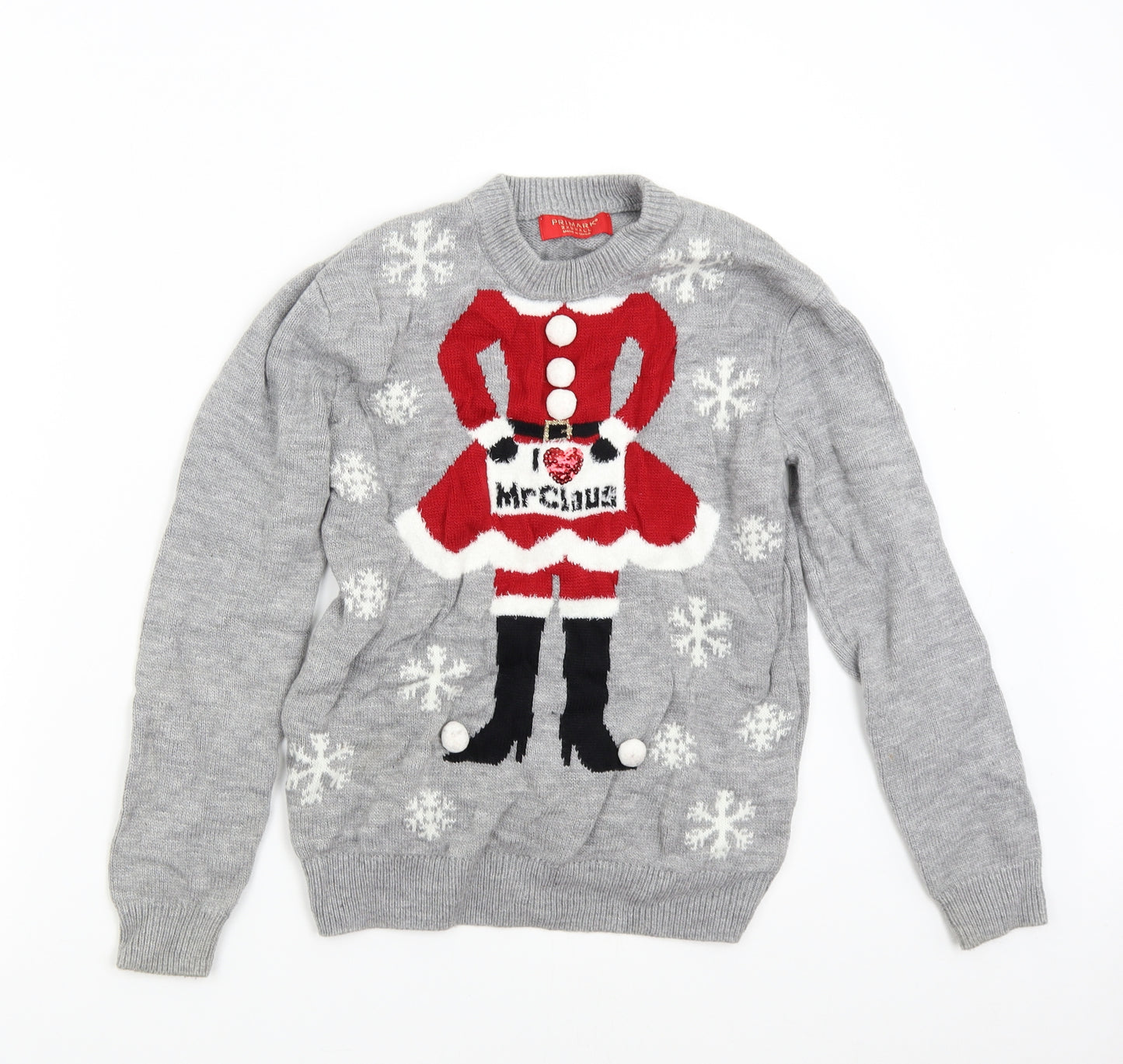 Primark Womens Grey  Knit Pullover Jumper Size XS  - Christmas Mrs Claus