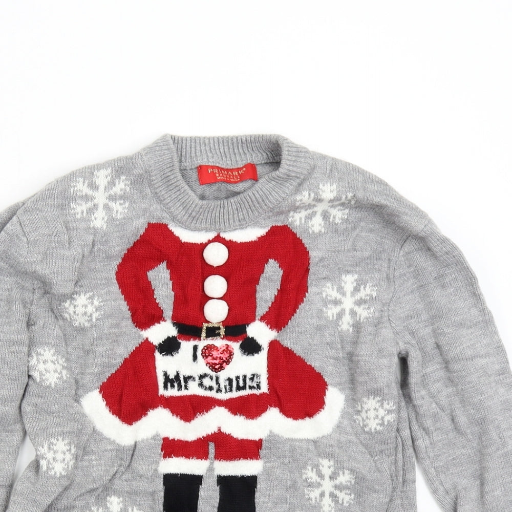 Primark Womens Grey  Knit Pullover Jumper Size XS  - Christmas Mrs Claus