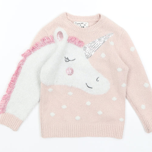 F&F Girls Pink   Pullover Jumper Size 3-4 Years  - Unicorn