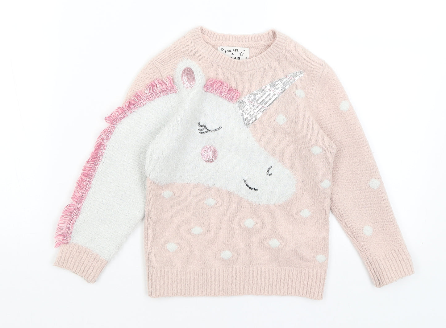 F&F Girls Pink   Pullover Jumper Size 3-4 Years  - Unicorn