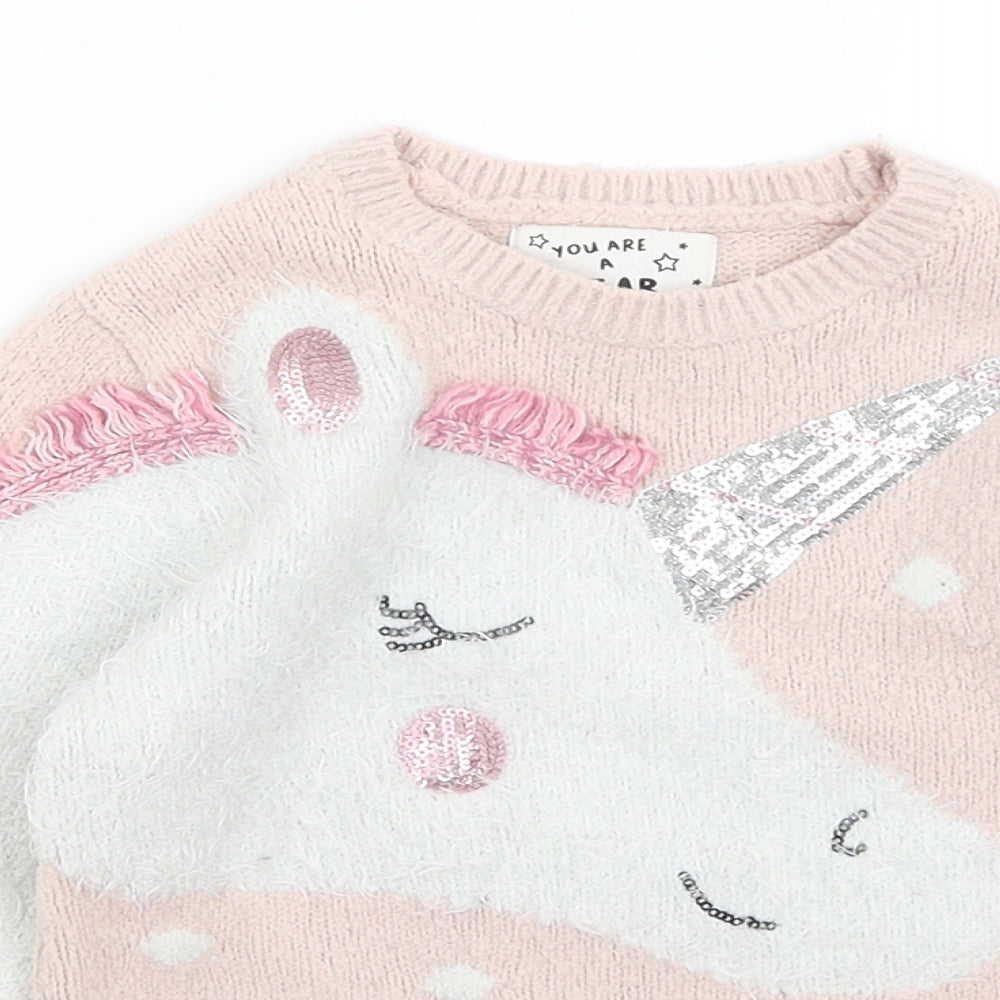 F&F Girls Pink   Pullover Jumper Size 3-4 Years  - Unicorn