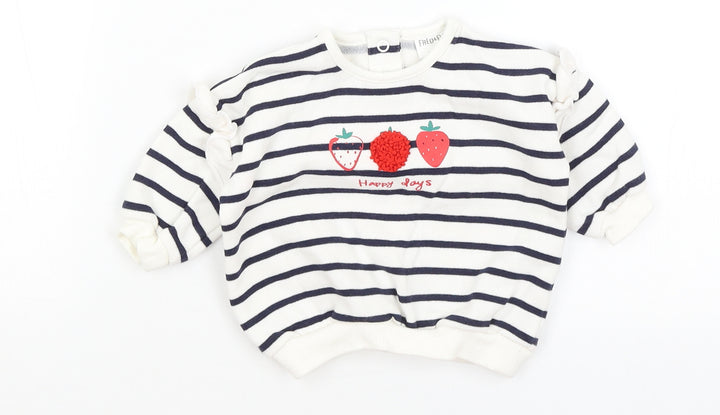 F&F Baby White Striped  Pullover Jumper Size 0-3 Months  - Strawberries