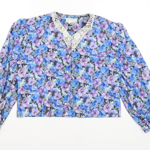 Dormar Womens Blue Floral  Basic Button-Up Size 20