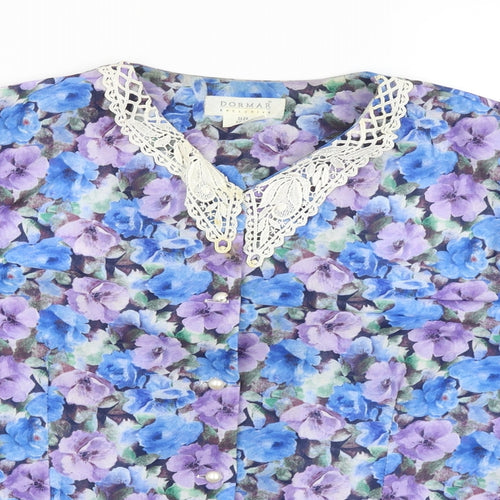 Dormar Womens Blue Floral  Basic Button-Up Size 20