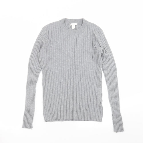 H&M Womens Grey Striped Knit Pullover Jumper Size M